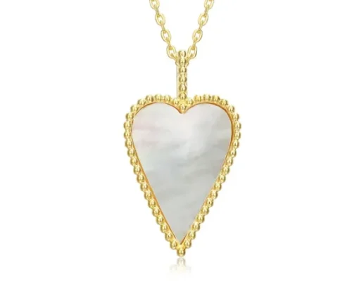 PENDENTIF COEUR EN ARGENT/PVD OR SERTI DE NACRE DE PERLE