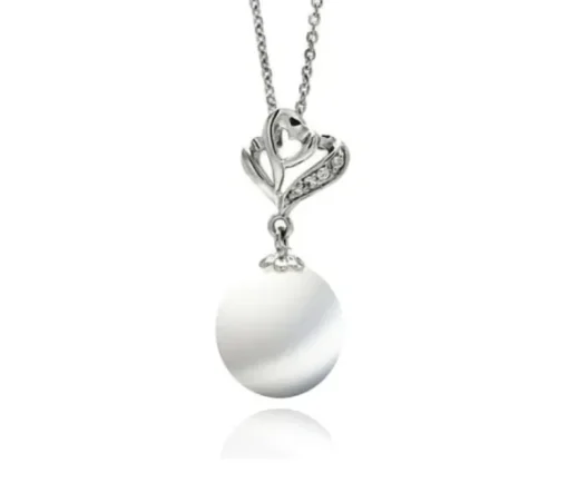 PENDENTIF COEUR EN ARGENT RHODIÉ SERTI DpiUNE PERLE SYNTHÉTIQUE ET DE CUBIQUES ZIRCONIAS