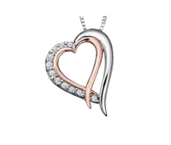PENDENTIF COEUR EN OR 2 TONS SERTI DE DIAMANTS