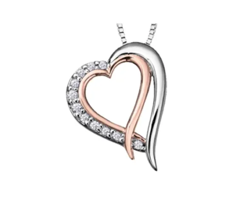 PENDENTIF COEUR EN OR 2 TONS SERTI DE DIAMANTS
