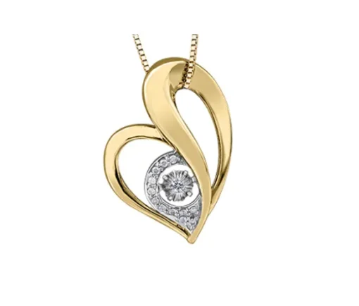 PENDENTIF COEUR EN OR 10K 2 TONS SERTI DpiUN DIAMANT DANSANT ET DE DIAMANTS