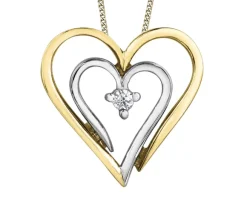 PENDENTIF COEUR EN OR 10K 2 TONS SERTI DpiUN DIAMANT CANADIEN