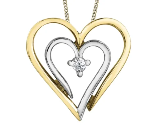PENDENTIF COEUR EN OR 10K 2 TONS SERTI DpiUN DIAMANT CANADIEN