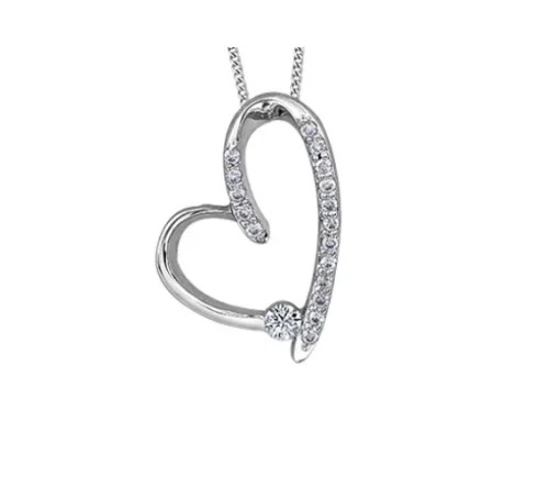 PENDENTIF COEUR EN OR 10K BLANC SERTI DpiUN DIAMANT CANADIEN ET DE DIAMANTS