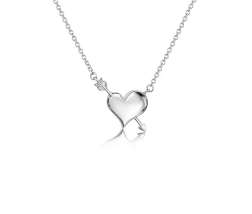 PENDENTIF COEUR/FLÈCHE DE CUPIDON EN ARGENT RHODIÉ