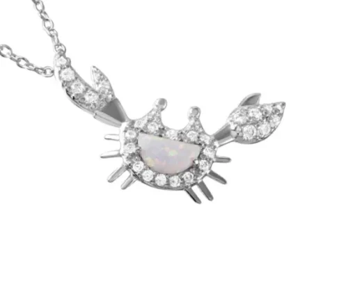 PENDENTIF CRABE EN ARGENT RHODIÉ SERTI DpiUNE OPALE SYNTHÉTIQUE ET DE CUBIQUES ZIRCONIAS
