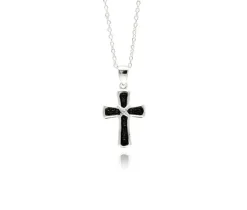 PENDENTIF CROIX EN ARGENT RHODIÉ SERTI DE CUBIQUES ZIRCONIAS NOIRS