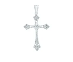 PENDENTIF CROIX EN ARGENT RHODIÉ TAILLÉ DIAMANT