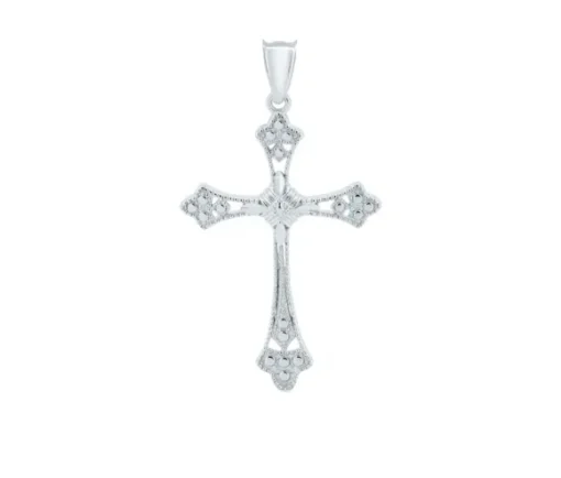 PENDENTIF CROIX EN ARGENT RHODIÉ TAILLÉ DIAMANT