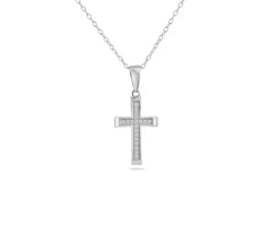 PENDENTIF CROIX EN ARGENT RHODIÉ SERTI DE CUBIQUES ZIRCONIAS