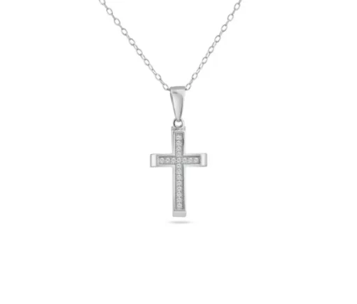PENDENTIF CROIX EN ARGENT RHODIÉ SERTI DE CUBIQUES ZIRCONIAS
