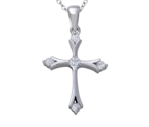 PENDENTIF CROIX EN ARGENT RHODIÉ SERTI DE CUBIQUES ZIRCONIAS