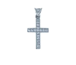 PENDENTIF CROIX EN OR BLANC SERTIE DE CUBIQUES ZIRCONIAS