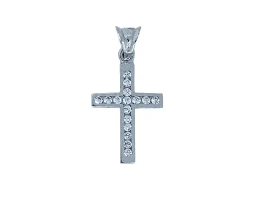 PENDENTIF CROIX EN OR BLANC SERTIE DE CUBIQUES ZIRCONIAS