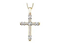 PENDENTIF CROIX EN OR 10K 2 TONS SERTI DE DIAMANTS