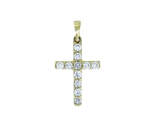PENDENTIF CROIX EN OR 10K SERTI DE CUBIQUES ZIRCONIAS