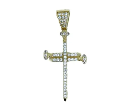 PENDENTIF CROIX/CLOUS EN OR 10K SERTI DE CUBIQUES ZIRCONIAS