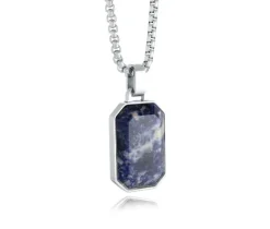 PENDENTIF EN ACIER SERTI DpiUNE SODALITE