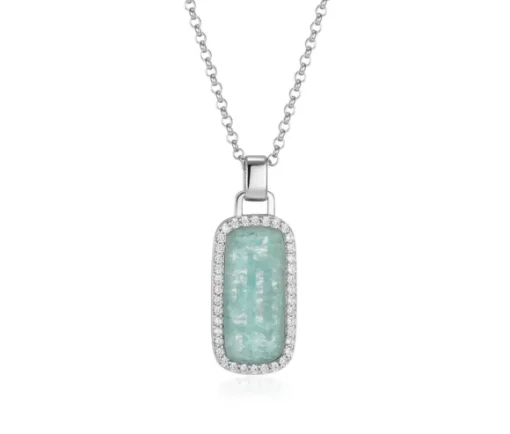 PENDENTIF EN ARGENT RHODIÉ SERTIS DpiAMAZONITE ET DE CUBIQUES ZIRCONIAS