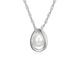 PENDENTIF EN ARGENT RHODIÉ SERTI DpiUNE PERLE DpiEAU DOUCE