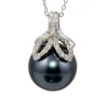 PENDENTIF EN ARGENT RHODIÉ SERTI DE CUBIQUES ZIRCONIAS ET DpiUNE PERLE SYNTHÉTIQUE GRISE