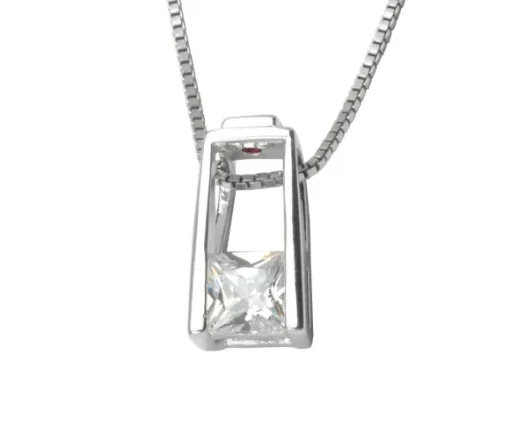 PENDENTIF EN ARGENT RHODIÉ SERTI DpiUN CUBIQUE ZIRCONIA PRINCESSE