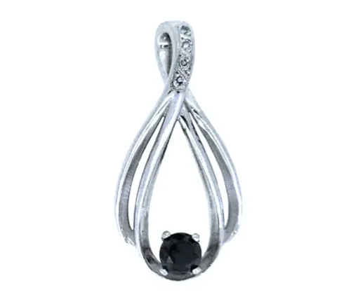 PENDENTIF EN OR BLANC SERTI DpiUN DIAMANT NOIR DE DIAMANTS