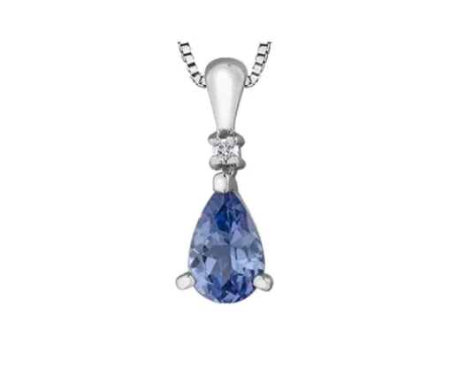 PENDENTIF EN OR BLANC SERTI DpiUNE TANZANITE ET DE DIAMANTS