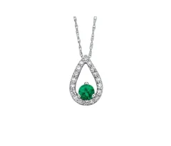 PENDENTIF EN OR BLANC SERTI DpiUNE ÉMERAUDE ET DE DIAMANTS