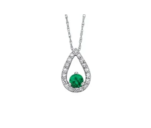 PENDENTIF EN OR BLANC SERTI DpiUNE ÉMERAUDE ET DE DIAMANTS