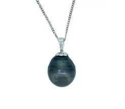 PENDENTIF EN OR 14K BLANC SERTI DpiUNE PERLE DE TAHITI