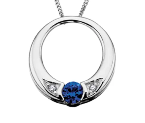 PENDENTIF EN OR 10K BLANC SERTI DpiUNE PIERRE DE NAISSANCE ET DE DIAMANTS