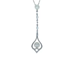 PENDENTIF EN OR 14K BLANC SERTI DE PERLES DpiEAU DOUCE ET DE CUBIQUES ZIRCONIAS