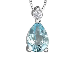 PENDENTIF EN OR 14K BLANC SERTI DpiUNE AIGUEMARINE ET DpiUN DIAMANT CANADIEN