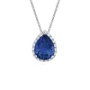 PENDENTIF EN OR 10K BLANC SERTI DpiUN SAPHIR DE LABORATOIRE ET DE DIAMANTS