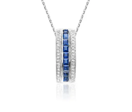 PENDENTIF EN OR 10K BLANC SERTI DE SAPHIRS ET DE DIAMANTS