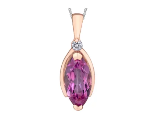 PENDENTIF EN OR ROSE SERTI DpiUN TOPAZE ROSE ET DE DIAMANTS