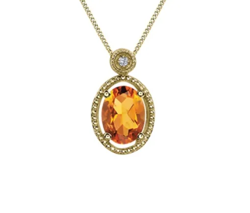PENDENTIF EN OR SERTI DpiUNE CITRINE ET DpiUN DIAMANT