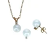 PENDENTIF ET BOUCLES EN OR 14K SERTIS DE PERLES AKOYA ET DE DIAMANTS