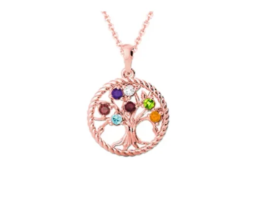 PENDENTIF FAMILIAL EN OR 10K ROSE SERTI DE 2 À 7 PIERRES VÉRITABLES