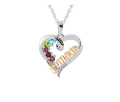 PENDENTIF FAMILIAL EN OR 10K BLANC ET OR JAUNE OU ROSE SERTI DE PIERRES VÉRITABLES
