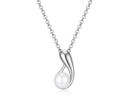 PENDENTIF GOUTTE AJOURÉE EN ARGENT RHODIÉ SERTI DpiUNE PERLE DpiEAU DOUCE