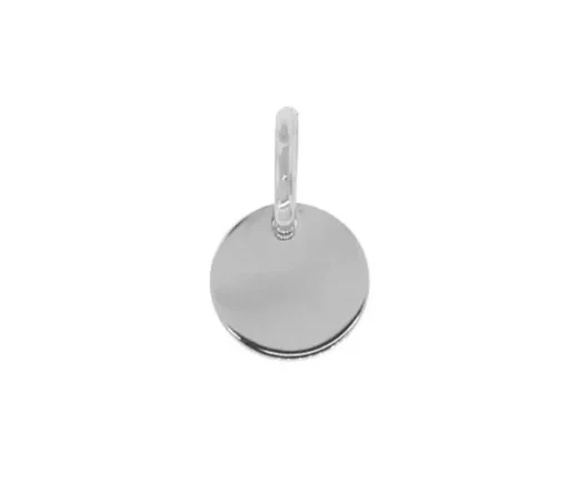 PENDENTIF 10K BLANC PLAQUE RONDE 8MM