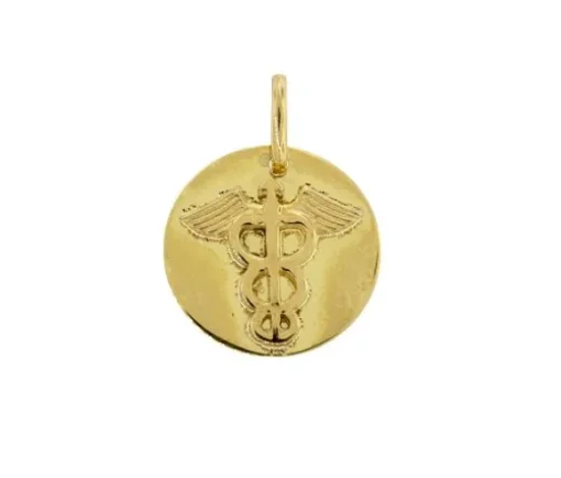 PENDENTIF 10K PLAQUE RONDE MÉDICALE