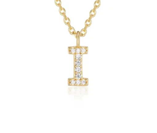 PENDENTIF LETTRE I EN ARGENT/PVD OR SERTI DE CUBIQUES ZIRCONIAS