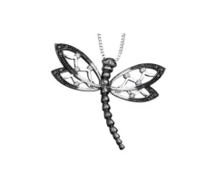 PENDENTIF LIBELLULE EN OR BLANC SERTI DE DIAMANTS NOIRS ET BLANCS