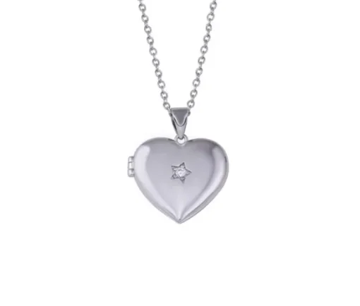 PENDENTIF LOCKET COEUR EN ARGENT RHODIÉ SERTI DpiUN CUBIQUE ZIRCONIA