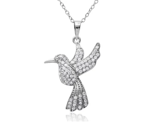 PENDENTIF OISEAU MOUCHE EN ARGENT RHODIÉ SERTI DE CUBIQUES ZIRCONIAS