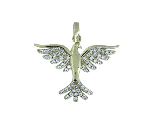 PENDENTIF OISEAU PHÉNIX EN OR SERTI DE CUBIQUES ZIRCONIAS