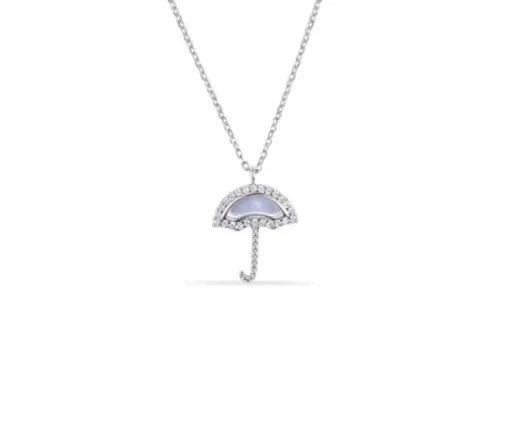 PENDENTIF PARAPLUIE EN ARGENT RHODIÉ SERTI DE NACRE DE PERLE SYNTHÉTIQUE ET DE CUBIQUES ZIRCONIAS
